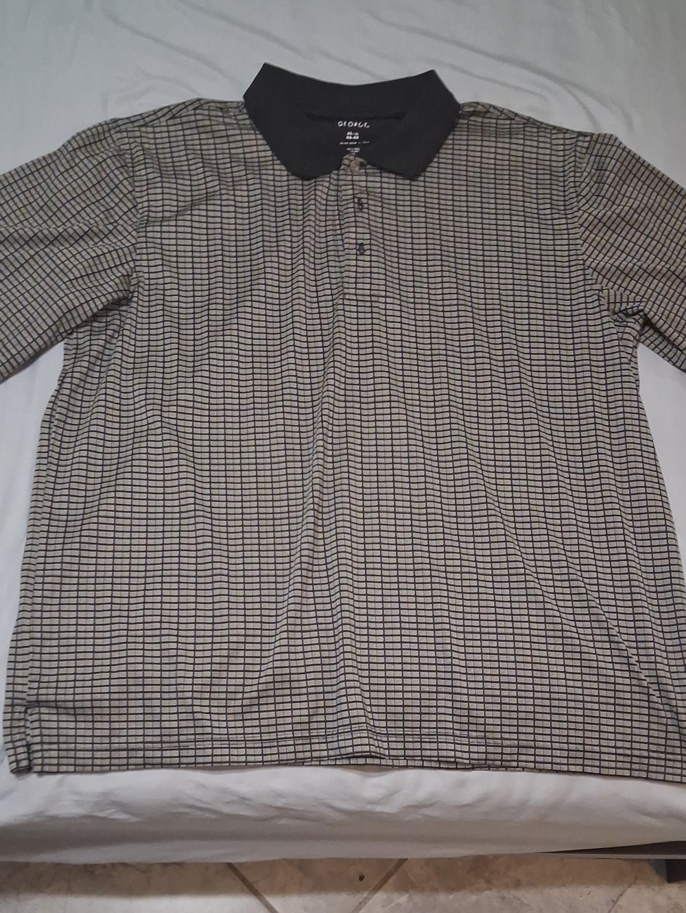 George Beige Grid Polo with Black Collar